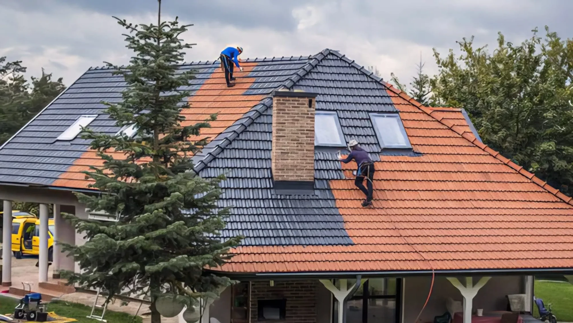 Peinture toiture Annecy après nettoyage et hydrofuge pour protéger et embellir la couverture