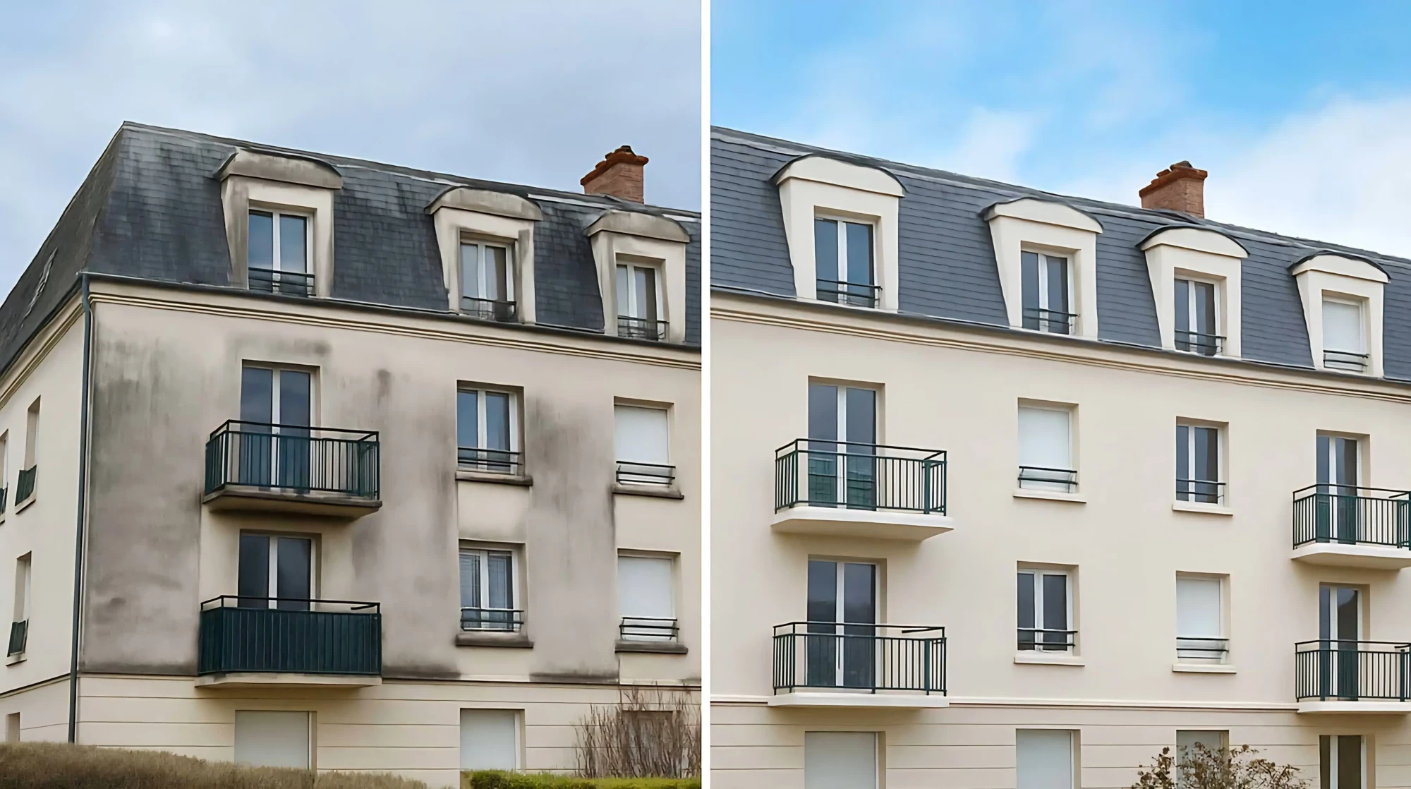 Façadier Annecy réalisant un ravalement façade complet avec nettoyage et peinture